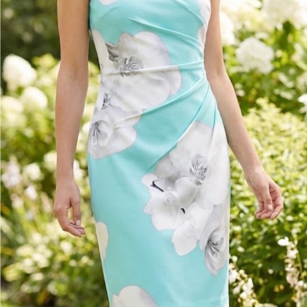 Calvin Klein One Shoulder Dress - Aqua and White